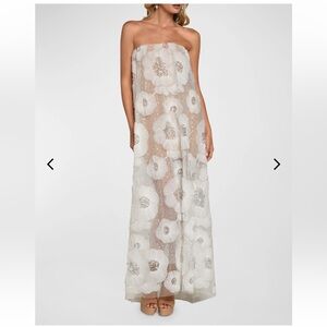 HELSI Margot Strapless Beaded Floral Tulle Gown in White